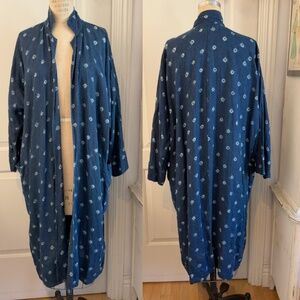 Maiwa blue shibori bandhani linen robe natural indigo